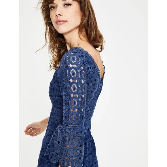 Perfect Boden Rhiannon Lace Dress Opulant Blue Sheath Cocktail Wedding Guest 10R - Picture 4 of 10